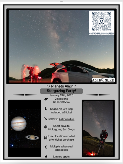 January 19th ~ "7 Planets Align!" Stargazing Event in San Diego, California