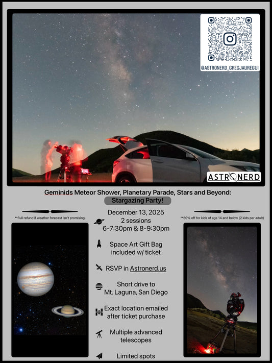 December 13th, 2025 ~ The Geminids Meteor Shower, A Planetary Parade, and Further Deep into the Universe: A Winter Stargazing Experience in San Diego, California